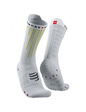 Compressport Aero Socks Muške Cycling Socks Bijele Žute Roze | 239-NQKAFP