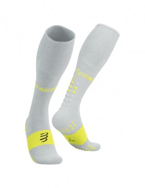 Compressport Full Socks Oxygen Muške Čarape Za Trčanje Bijele Žute | 804-YVQEUK