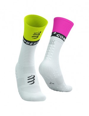 Compressport Mid Compression Socks V2.0 Muške Čarape Za Trčanje Bijele Žute Roze | 541-BUIORQ