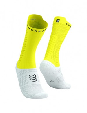 Compressport Pro Racing Socks v4.0 Bike Unisex Čarape Bijele Žute | 530-XKOBPW