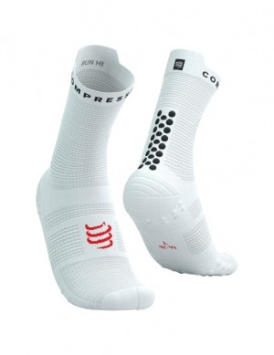 Compressport Pro Racing Socks v4.0 Run High Muške Čarape Za Trčanje Bijele Crne | 543-QIDYAX