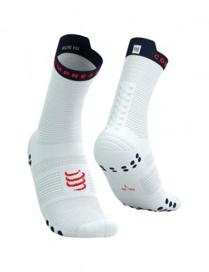 Compressport Pro Racing Socks v4.0 Run High Muške Čarape Za Trčanje Bijele | 195-SWDQMY