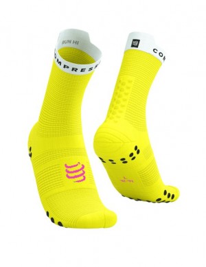 Compressport Pro Racing Socks v4.0 Run High Muške Čarape Za Trčanje Žute Bijele | 069-UWIVQF