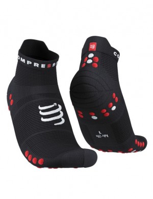 Compressport Pro Racing Socks v4.0 Run Low Muške Čarape Za Trčanje Crne Crvene | 951-INYZSG