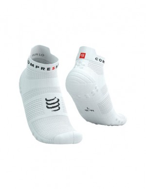 Compressport Pro Racing Socks v4.0 Run Low Muške Čarape Za Trčanje Bijele Crne | 942-BTSEPJ