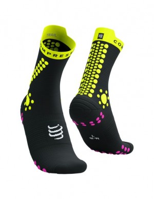 Compressport Pro Racing Socks v4.0 Trail Unisex Čarape Crne Žute Roze | 753-SBYKDR