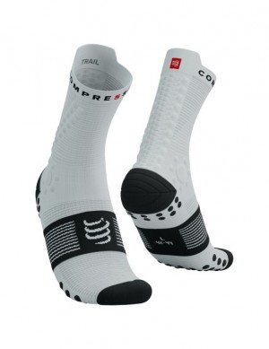 Compressport Pro Racing Socks v4.0 Trail Muške Čarape Za Trčanje Bijele Crne | 947-ABPCVO