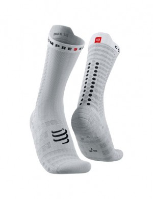 Compressport Pro Racing Socks v4.0 Ultralight Bike Muške Cycling Socks Bijele Crne | 741-IHTLKA