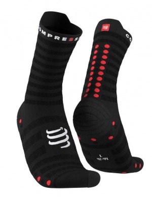 Compressport Pro Racing Socks v4.0 Ultralight Run High Muške Čarape Za Trčanje Crne Crvene | 946-MEPNDC