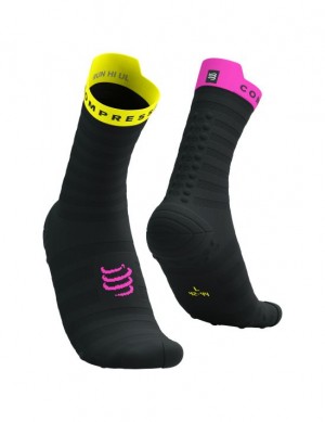 Compressport Pro Racing Socks v4.0 Ultralight Run High Muške Čarape Za Trčanje Crne Žute Roze | 419-MTFXYU