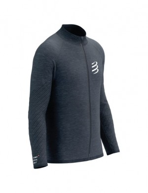 Compressport Seamless Zip Sweatshirt Muške Majica s Kapuljačom Indigo | 915-STLZIY