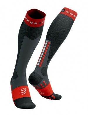 Compressport Ski Touring Full Socks Muške High Socks Crne Crvene | 971-MCRBJZ