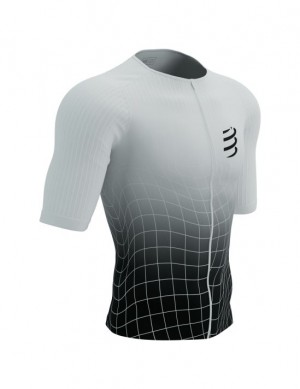 Compressport Tri Postural Aero SS Top M Unisex Majice Crne Bijele | 170-SOXJHQ