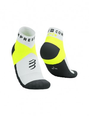 Compressport Ultra Trail Low Socks Unisex Čarape Bijele Žute | 928-EXJNRC