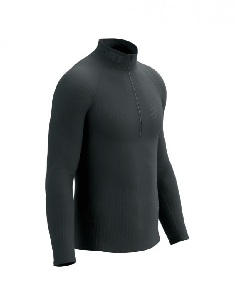 Compressport 3D Thermo Half Zip LS Top Muške Majice Crne | 569-RHSTNG