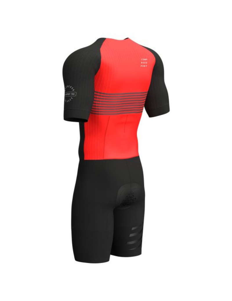 Compressport Aero SS Trisuit M Muške Majice Crne Crvene | 715-OWLCIG