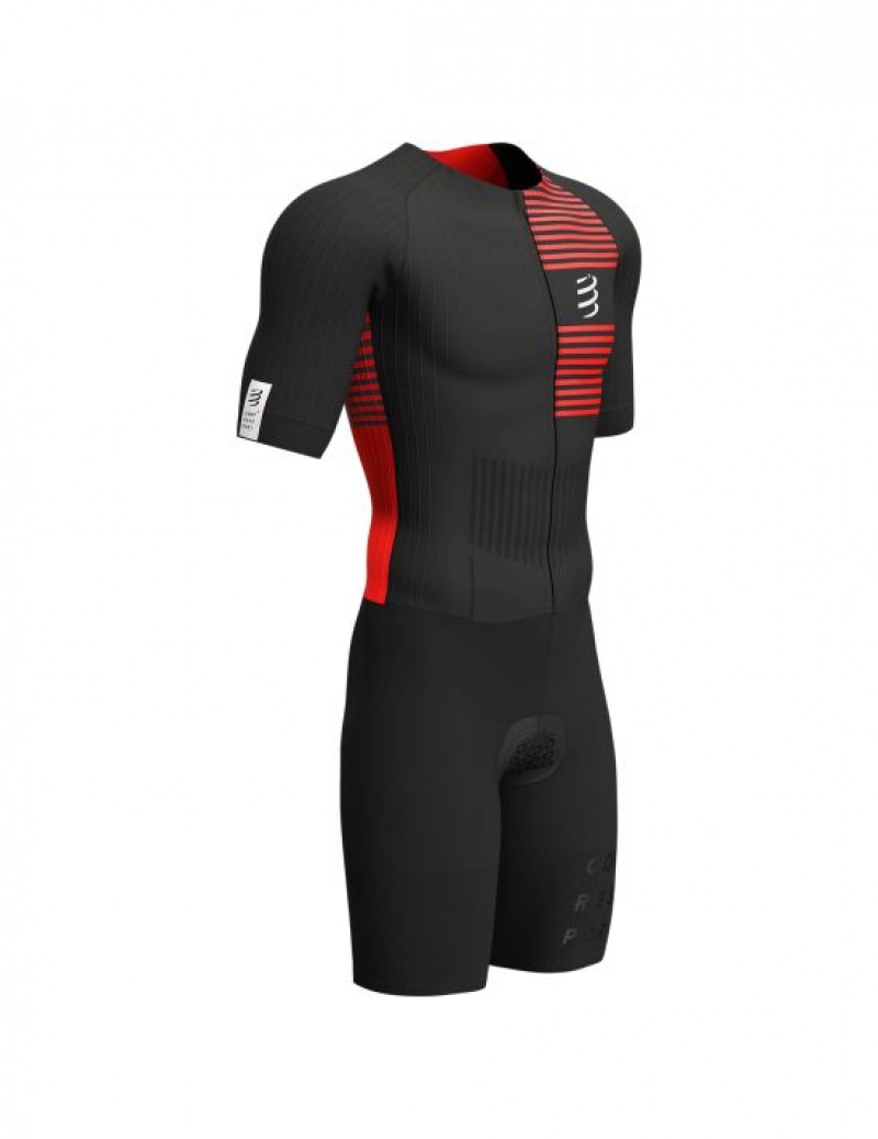 Compressport Aero SS Trisuit M Muške Majice Crne Crvene | 715-OWLCIG