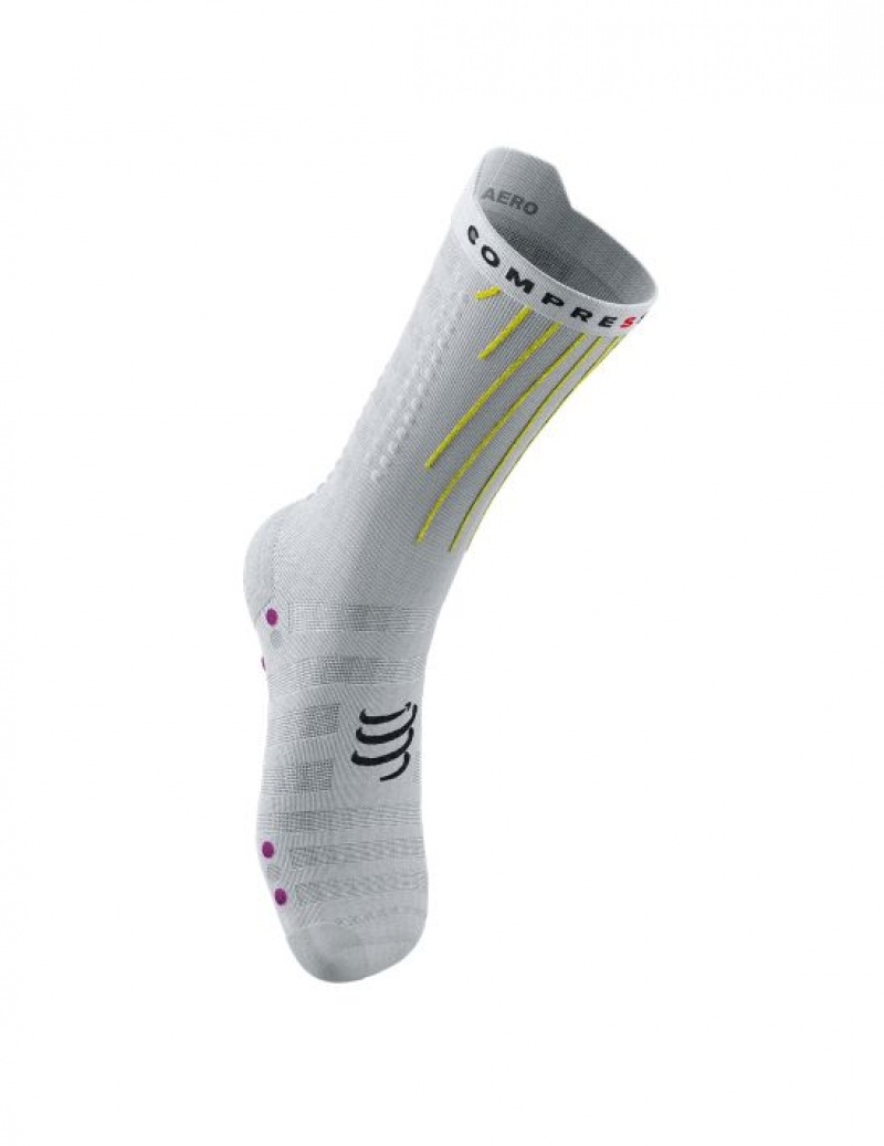 Compressport Aero Socks Muške Cycling Socks Bijele Žute Roze | 239-NQKAFP