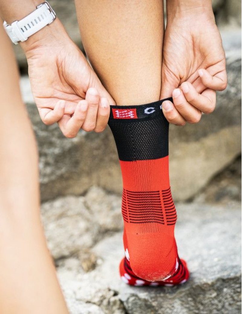 Compressport Fast Hiking Socks Muške Hiking Socks Crne Crvene Bijele | 831-LOKMJQ