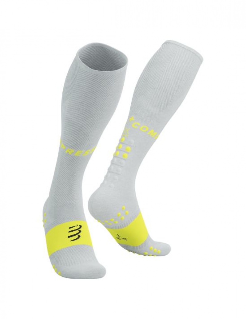 Compressport Full Socks Oxygen Muške High Socks Bijele Žute | 893-KLDGUF