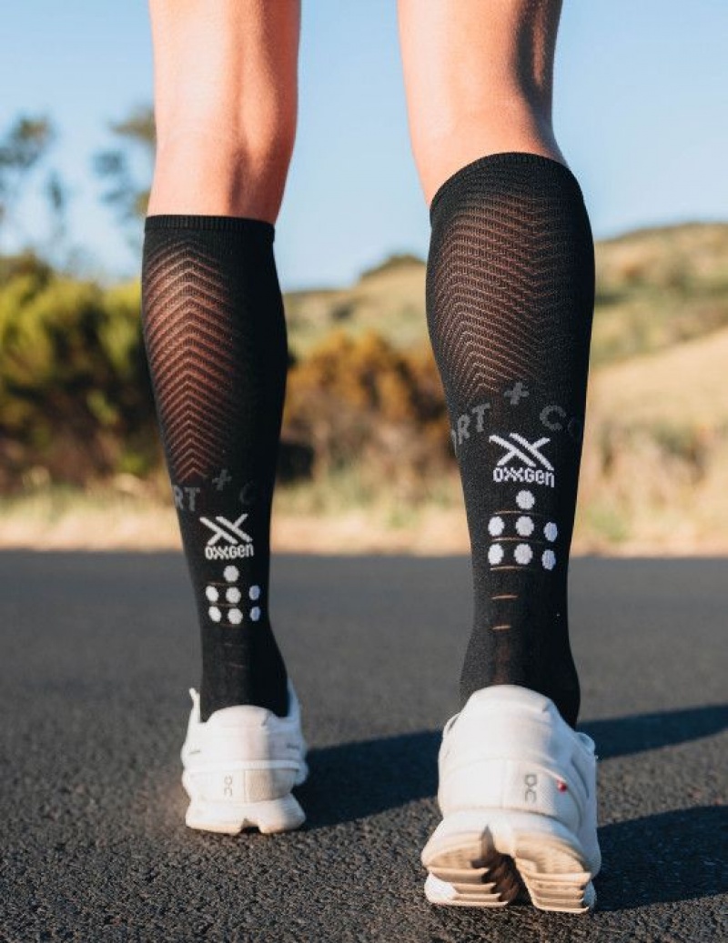 Compressport Full Socks Oxygen Muške Čarape Za Trčanje Crne | 934-YJXCLM