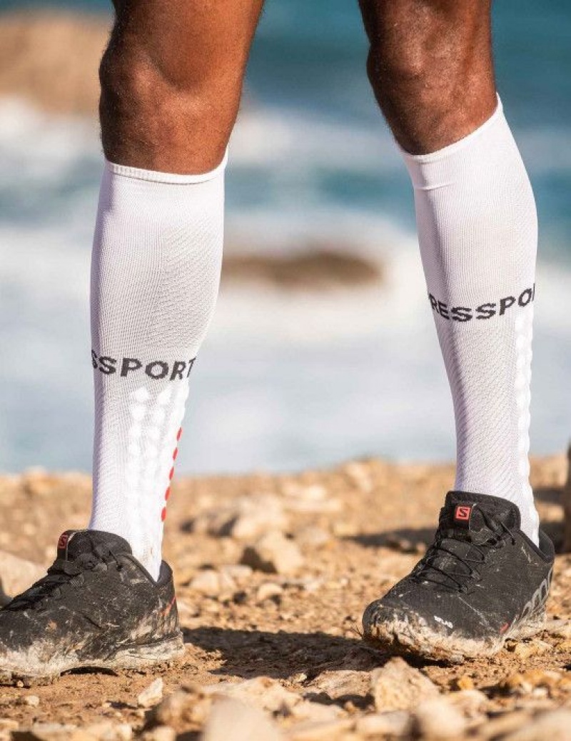 Compressport Full Socks Run Muške Čarape Za Trčanje Bijele | 536-WIOQNV