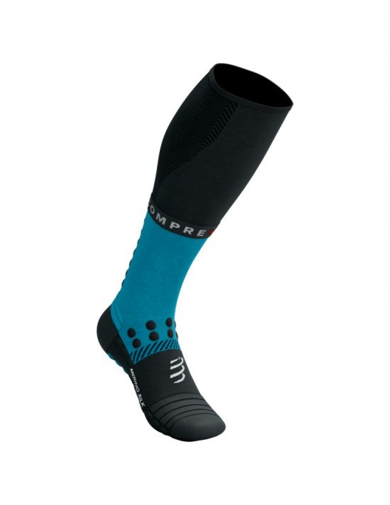 Compressport Full Socks Winter Run Muške High Socks Plave Crne | 298-QMWPJK