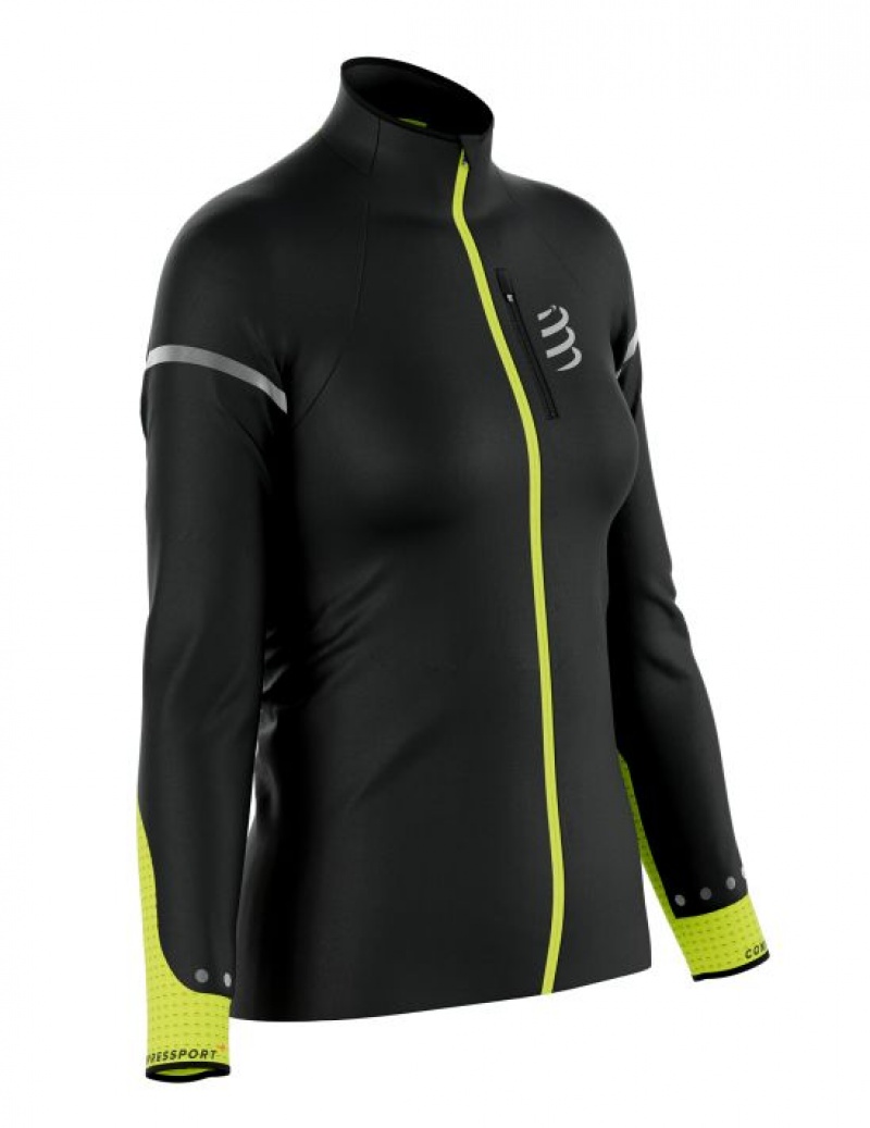 Compressport Hurricane Windproof Jacket Flash W Ženske Jakne Crne Žute | 617-SRUFNO