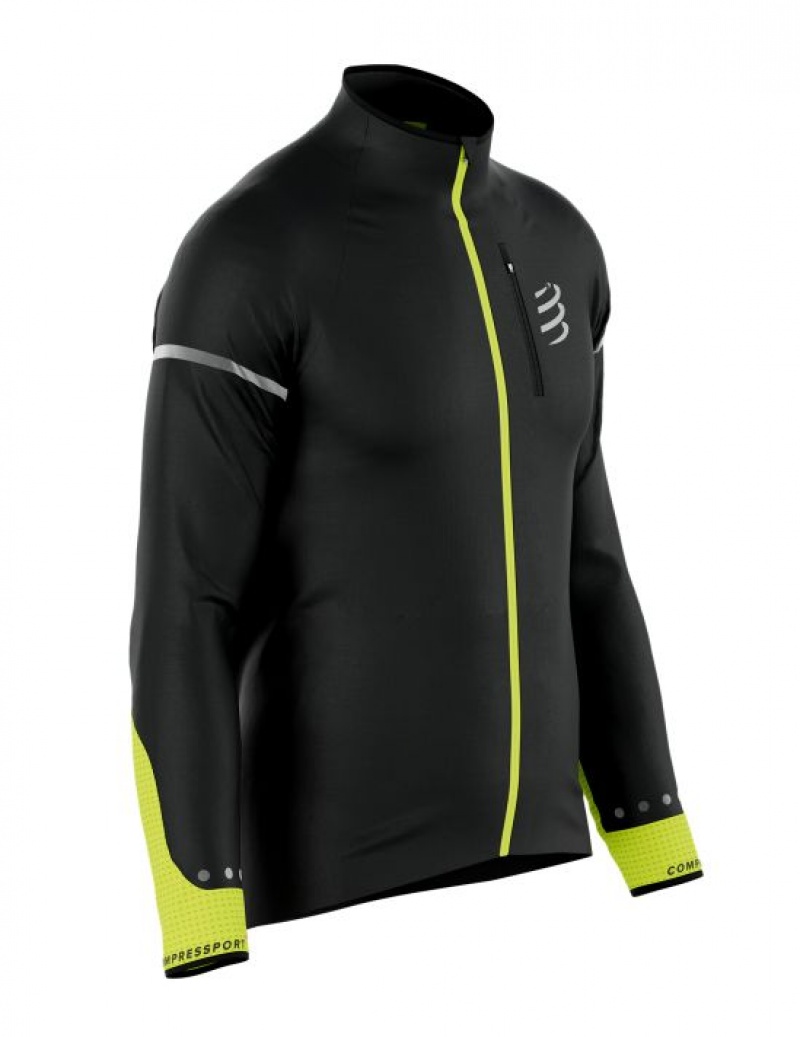 Compressport Hurricane Windproof Jacket Flash M Muške Jakna Za Trčanje Crne Žute | 518-FBWSEZ