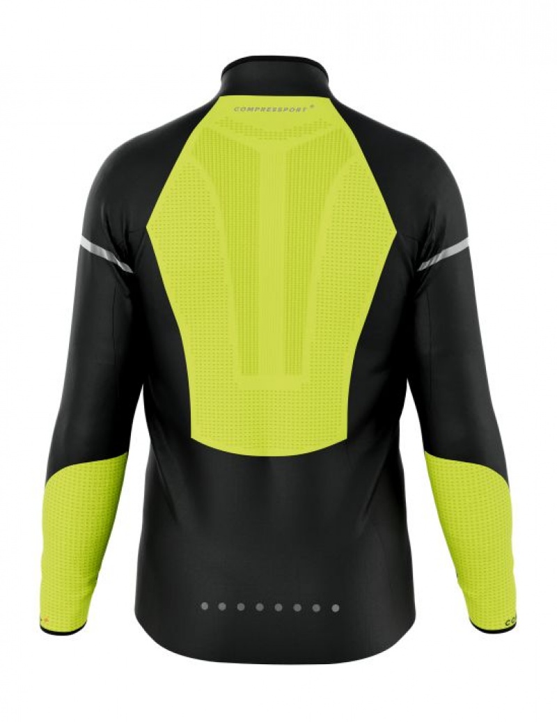 Compressport Hurricane Windproof Jacket Flash M Muške Jakne Crne Žute | 214-TJKXWV