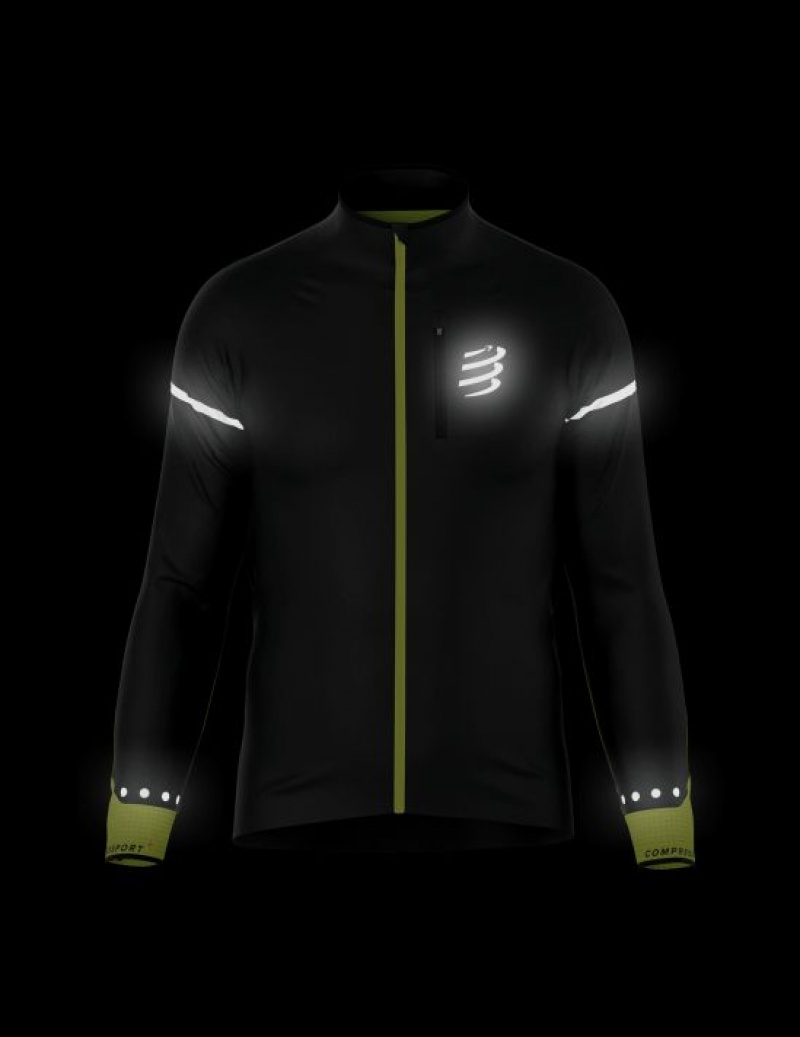 Compressport Hurricane Windproof Jacket Flash M Muške Jakne Crne Žute | 214-TJKXWV