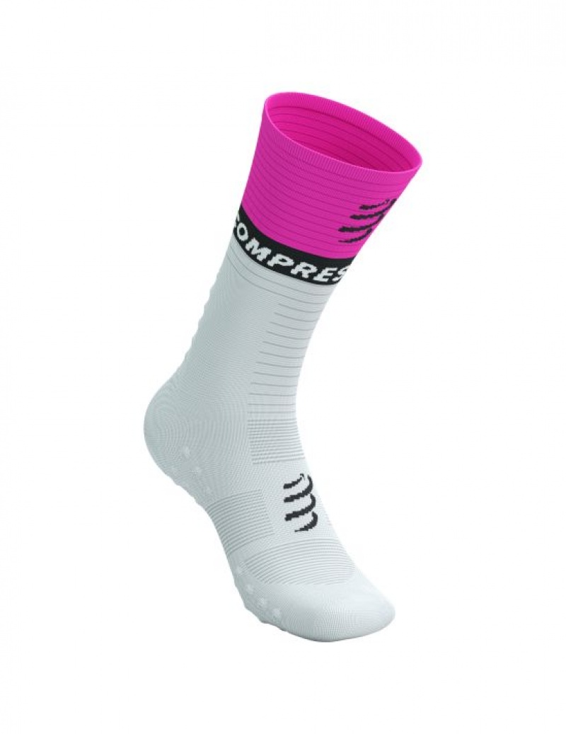 Compressport Mid Compression Socks V2.0 Muške Čarape Za Trčanje Bijele Žute Roze | 541-BUIORQ