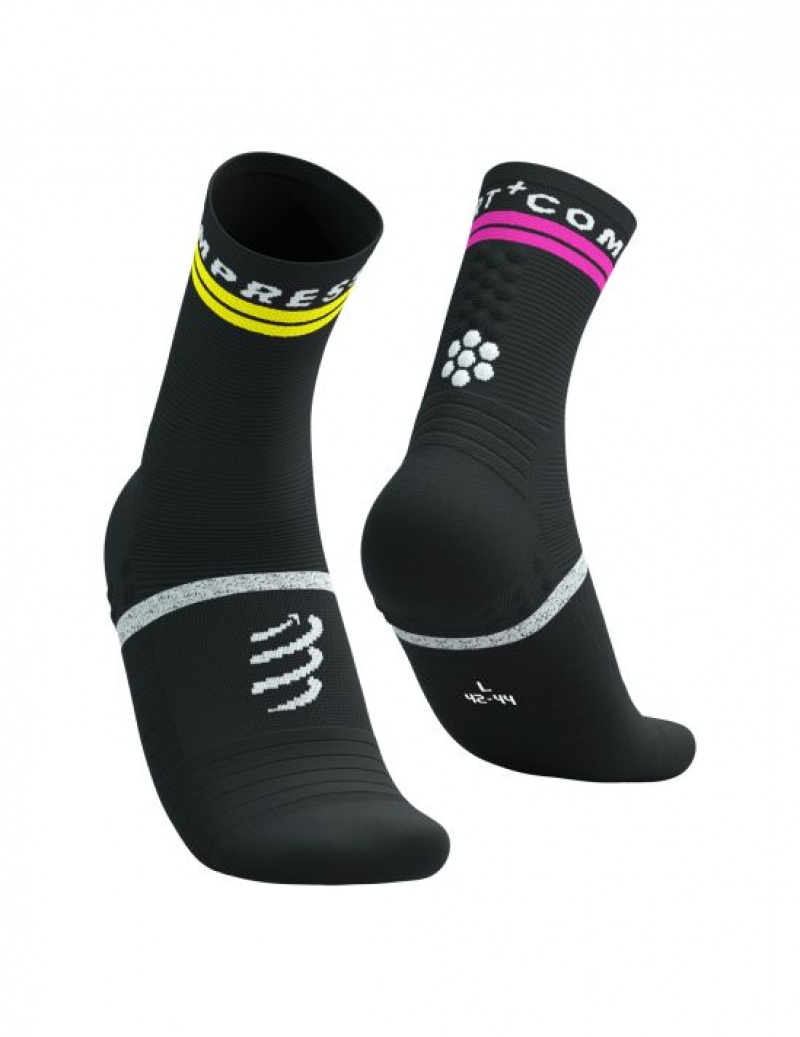 Compressport Pro Marathon Socks V2.0 Muške Čarape Za Trčanje Crne Žute Roze | 598-GETFLC