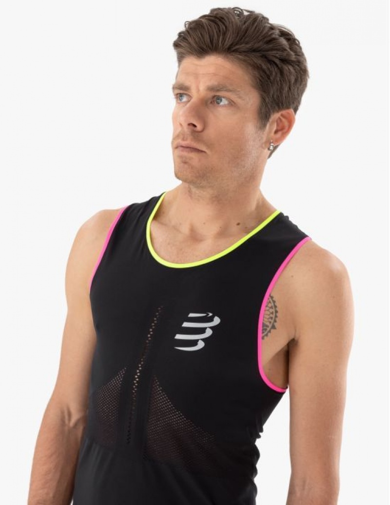 Compressport Pro Racing Singlet M Muške Majice Za Trčanje Crne Žute Roze | 425-GXVNAT