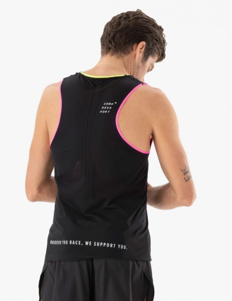 Compressport Pro Racing Singlet M Muške Majice Za Trčanje Crne Žute Roze | 425-GXVNAT