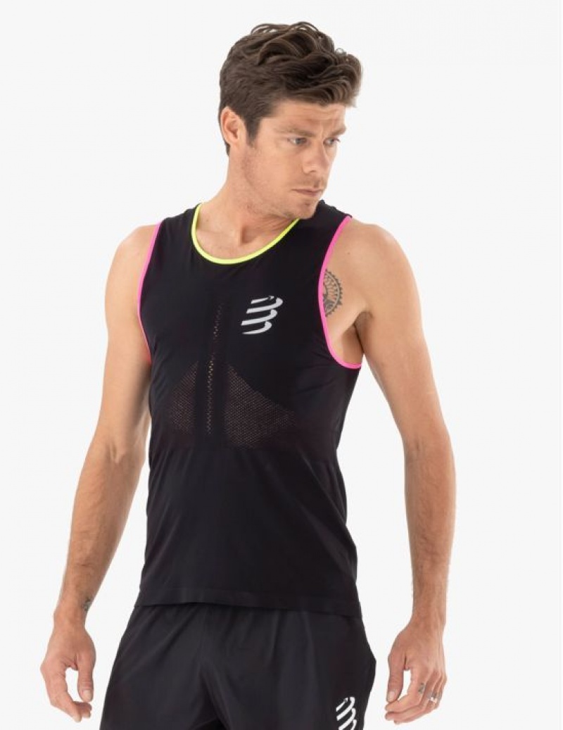 Compressport Pro Racing Singlet M Muške Majice Za Trčanje Crne Žute Roze | 425-GXVNAT