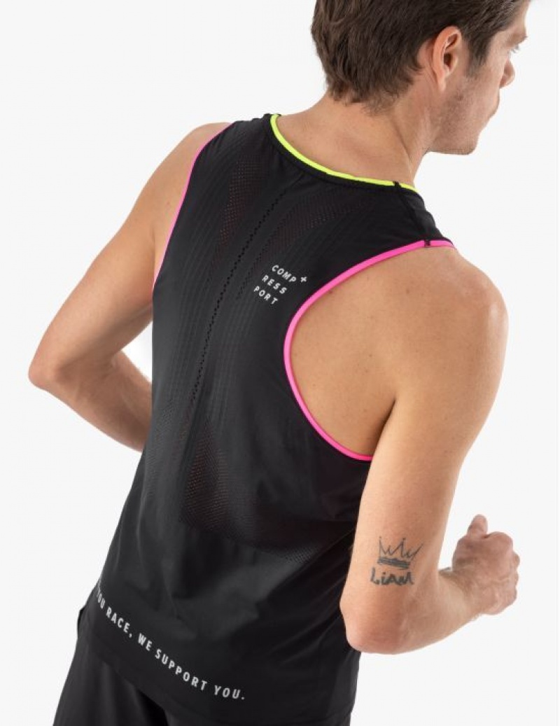 Compressport Pro Racing Singlet M Muške Majica Bez Rukava Crne Žute Roze | 421-SNQFAJ