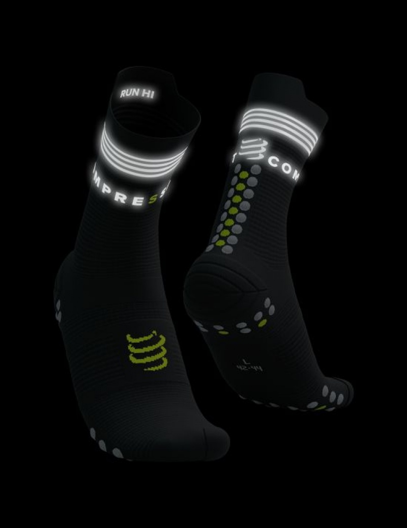 Compressport Pro Racing Socks V4.0 Run High Flash Muške Čarape Za Trčanje Crne Žute | 824-PIKAGZ