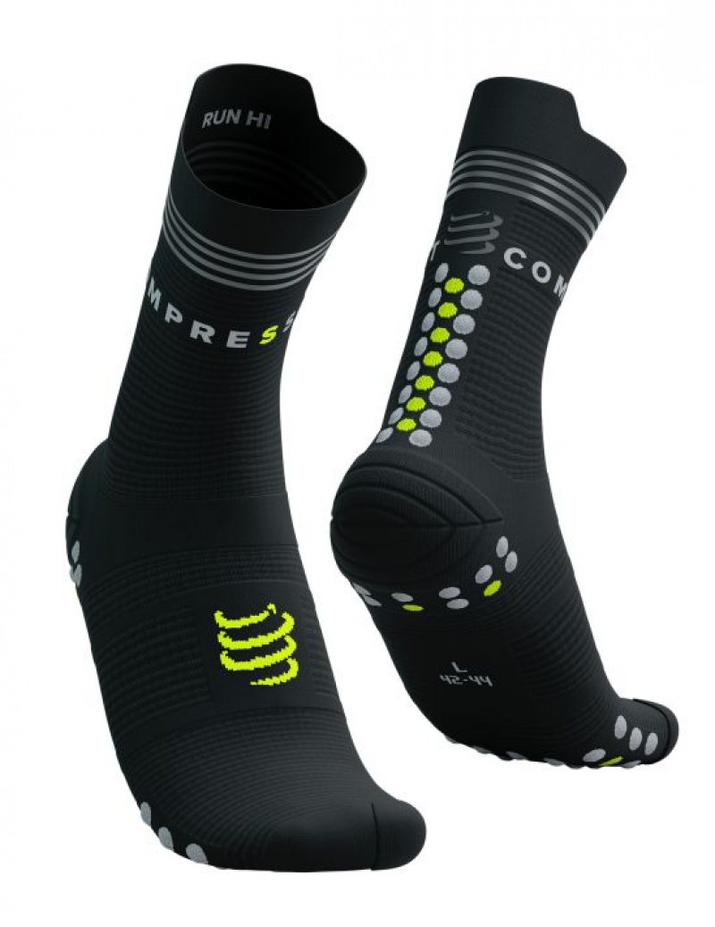 Compressport Pro Racing Socks V4.0 Run High Flash Muške Čarape Za Trčanje Crne Žute | 824-PIKAGZ