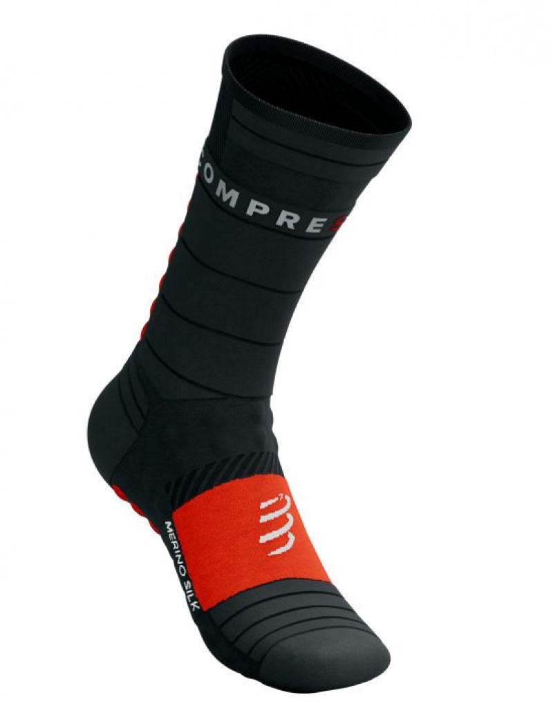 Compressport Pro Racing Socks Winter Run Muške Čarape Za Trčanje Crne Crvene | 204-YLTUFZ