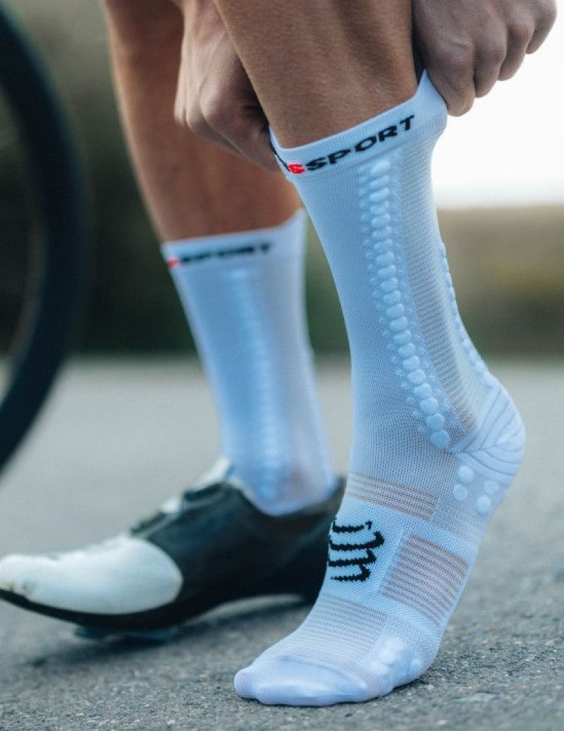 Compressport Pro Racing Socks v4.0 Bike Muške Cycling Socks Bijele Crne | 658-ZRCOED