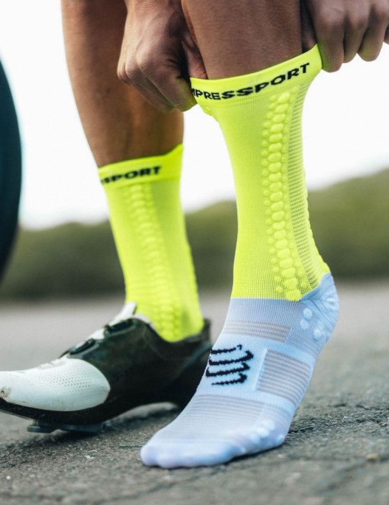 Compressport Pro Racing Socks v4.0 Bike Muške Cycling Socks Bijele Žute | 586-PRCZLS