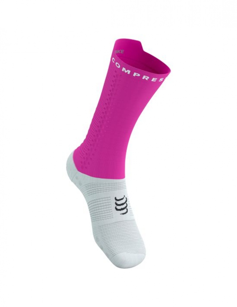 Compressport Pro Racing Socks v4.0 Bike Muške Cycling Socks Bijele Roze | 251-FWTEOZ