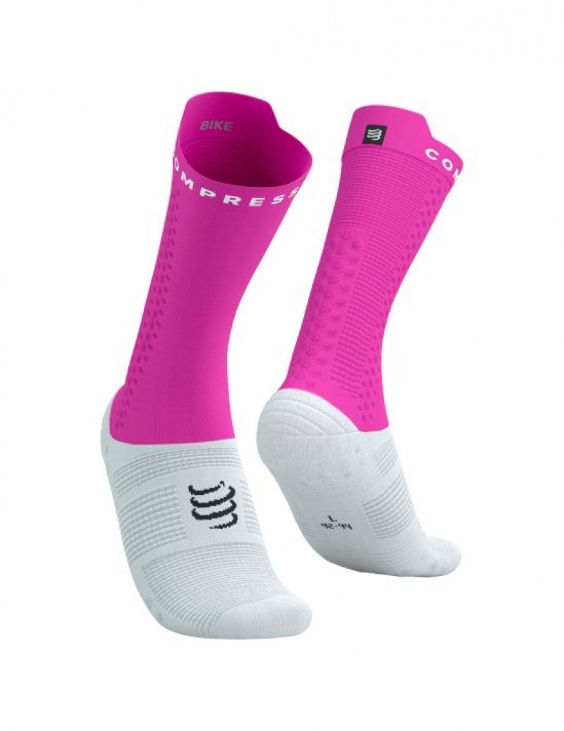 Compressport Pro Racing Socks v4.0 Bike Muške Cycling Socks Bijele Roze | 251-FWTEOZ