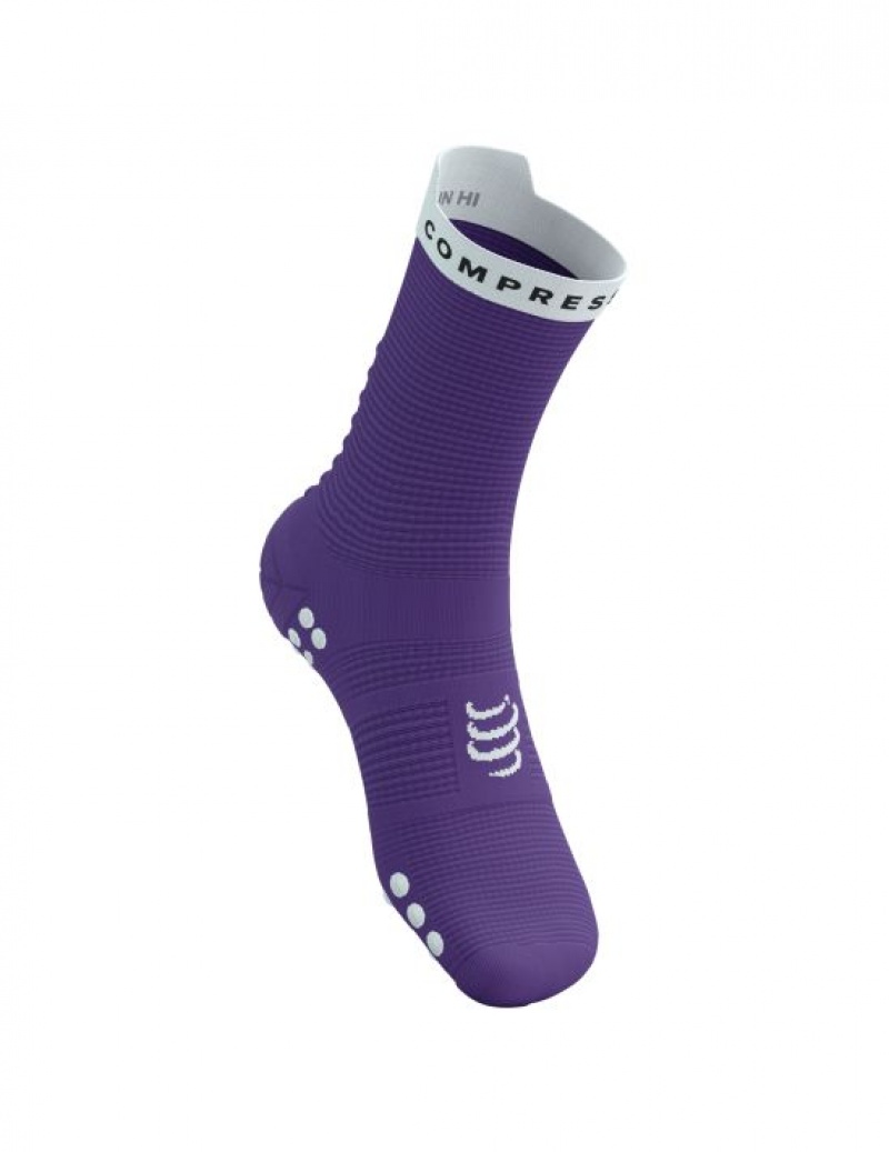 Compressport Pro Racing Socks v4.0 Run High Muške Čarape Za Trčanje Ljubičaste Bijele | 712-OAYNML