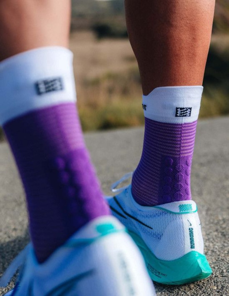 Compressport Pro Racing Socks v4.0 Run High Muške Čarape Za Trčanje Ljubičaste Bijele | 712-OAYNML