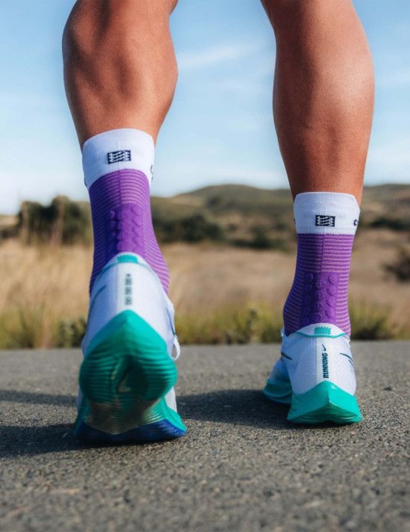 Compressport Pro Racing Socks v4.0 Run High Muške Čarape Za Trčanje Ljubičaste Bijele | 712-OAYNML