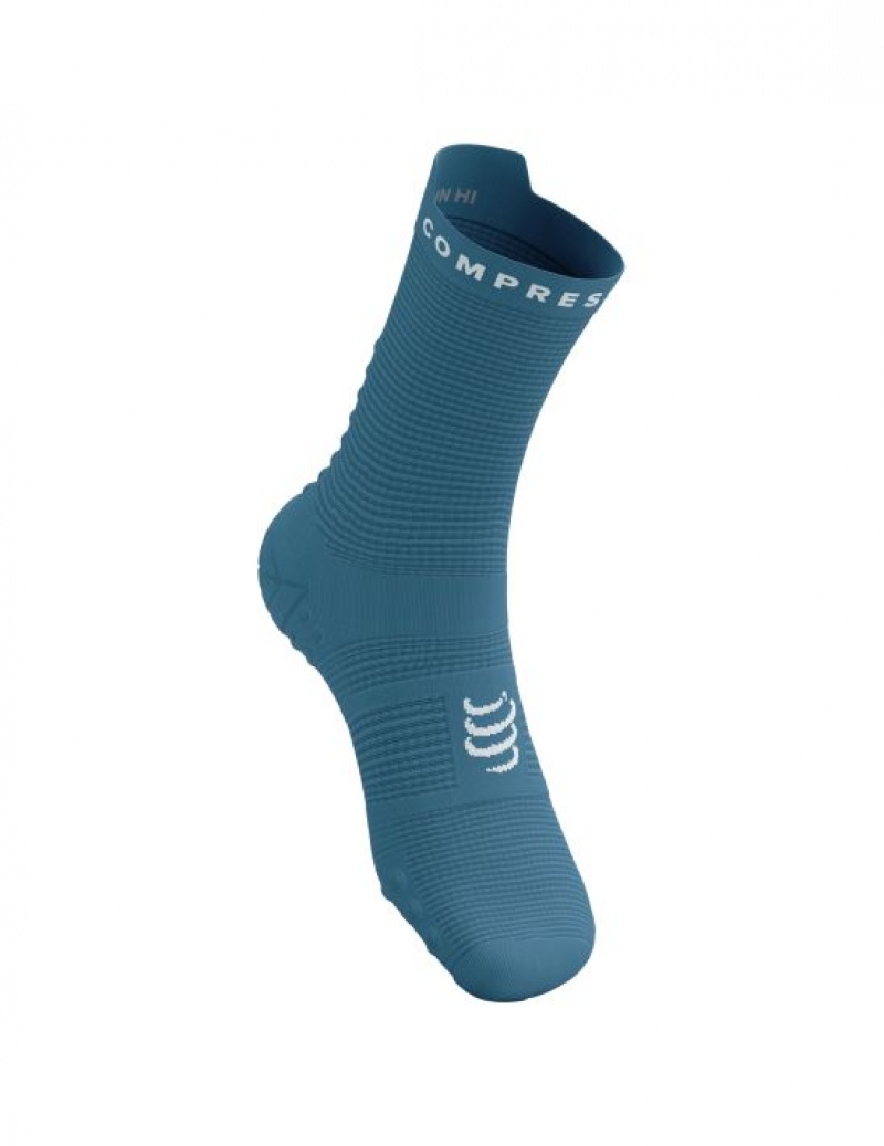 Compressport Pro Racing Socks v4.0 Run High Muške Čarape Za Trčanje Plave Bijele | 685-VNLWDP