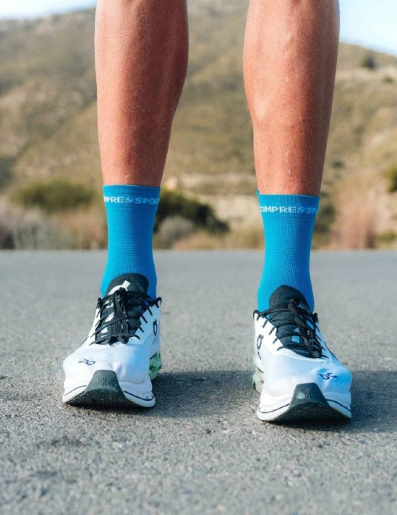 Compressport Pro Racing Socks v4.0 Run High Muške Čarape Za Trčanje Plave Bijele | 685-VNLWDP