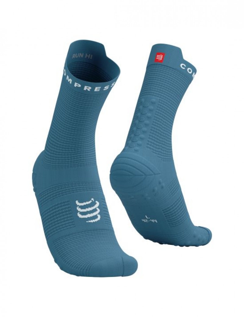 Compressport Pro Racing Socks v4.0 Run High Muške Čarape Za Trčanje Plave Bijele | 685-VNLWDP